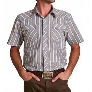 NEW SCHAEFER OUTFITTER short sleeve vintage cotton pearl snap shirt in river oak